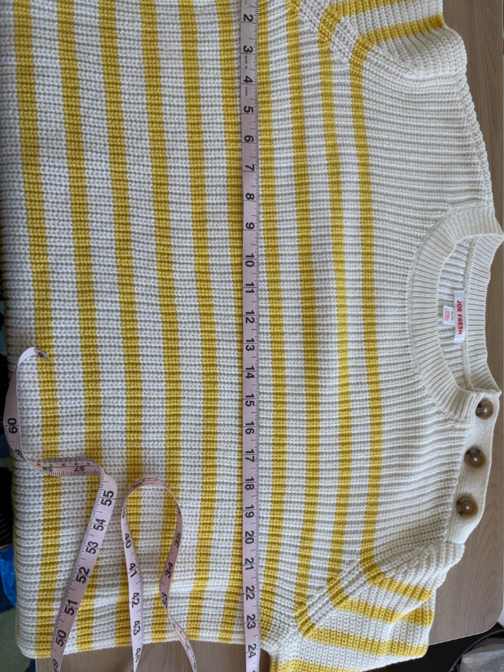 oJe Fresh Breton Stripe Sweater Ivory Yellow Shoulder Buttons XL - Picture 9 of 9